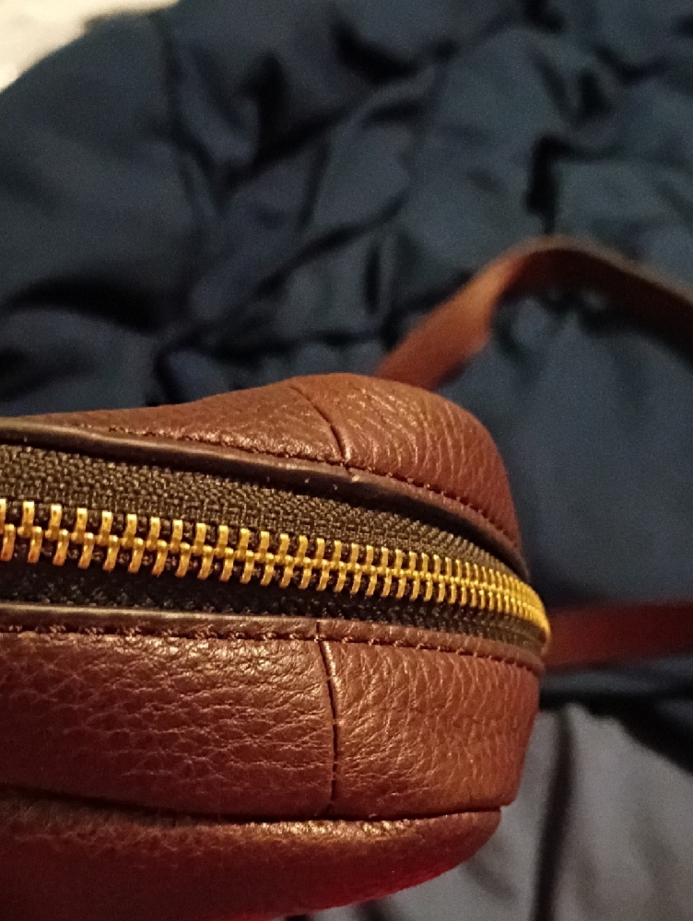 Fossil Brown Pebbled Leather Satchel with Gold Accents - Picture 5 of 10